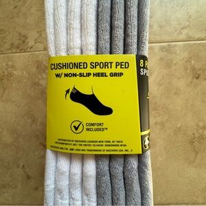 Skechers Men’s Sport Ped Socks - White/Gray 8 Pack NWT No Show Size 8-12